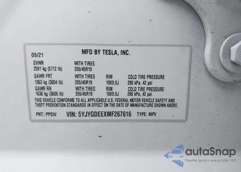2021 Tesla Model Y Long Range Dual Motor All-Wheel Drive from USA, damaged, VIN 5YJYGDEEXMF267616